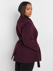 Yours Curve Purple Short Wrap Wool Coat - Image 3 of 5