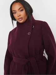 Yours Curve Purple Short Wrap Wool Coat - Image 4 of 5