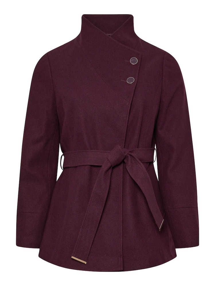 Yours Curve Purple Short Wrap Wool Coat - Image 5 of 5