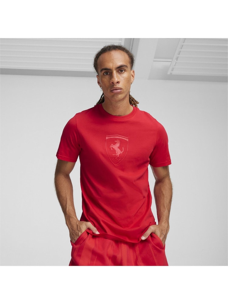Puma Red Mens Scuderia Ferrari Race Big Shield Motorsport Tonal T-Shirt - Image 4 of 4