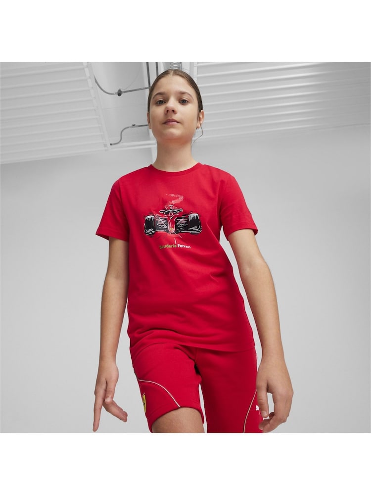 Puma Red Kids Unisex Scuderia Ferrari Race Motorsport Graphic T-Shirt - Image 1 of 6