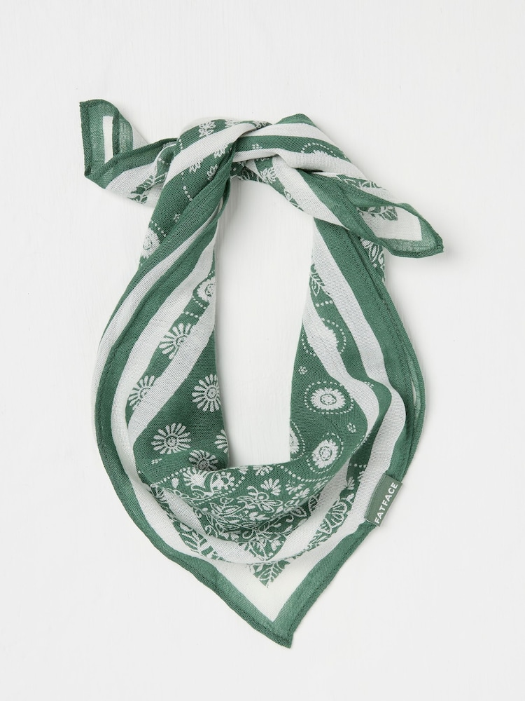 FatFace Green Bandana Printed Square Scarf - Image 1 of 2