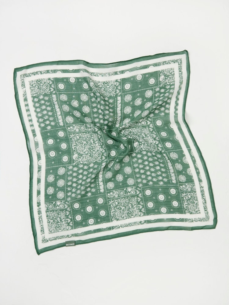 FatFace Green Bandana Printed Square Scarf - Image 2 of 2