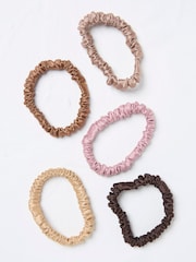FatFace Brown Plain Satin Scrunchies 5 Pack - Image 1 of 2