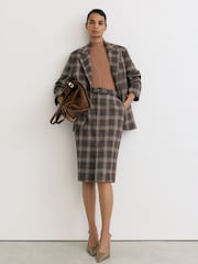 Reiss Brown Check Sandor Petite Wool Check Midi Pencil Skirt - Image 1 of 8