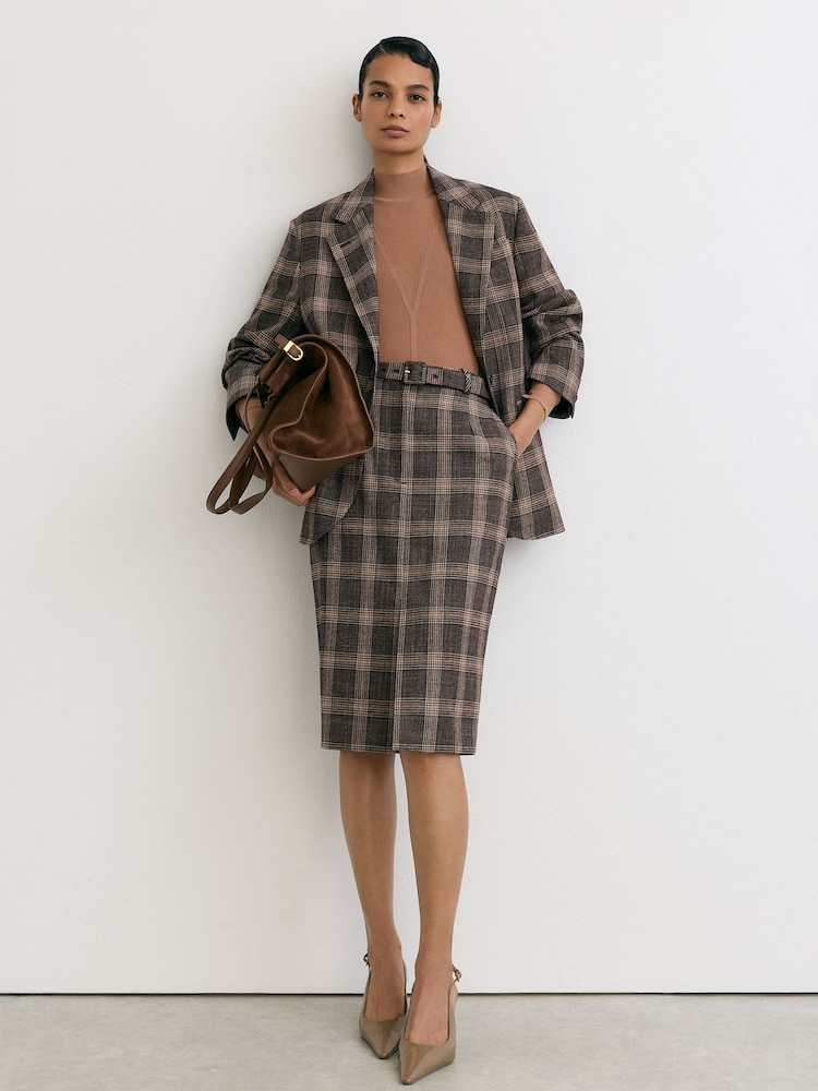 Reiss Brown Check Sandor Petite Wool Check Midi Pencil Skirt - Image 1 of 8 Reiss Brown Check Sandor Petite Wool Check Midi Pencil Skirt - Image 1 of 8