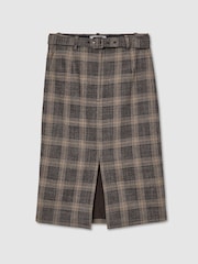 Reiss Brown Check Sandor Petite Wool Check Midi Pencil Skirt - Image 2 of 8