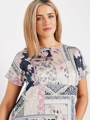 M&Co Blue Scarf Printed Woven Front Top - Image 4 of 5