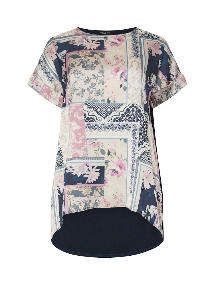 M&Co Blue Scarf Printed Woven Front Top - Image 5 of 5