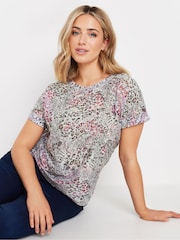 M&Co Pink Leopard Print Burn Out Short Sleeve Top - Image 1 of 5