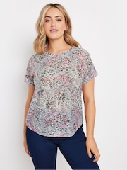 M&Co Pink Leopard Print Burn Out Short Sleeve Top - Image 2 of 5