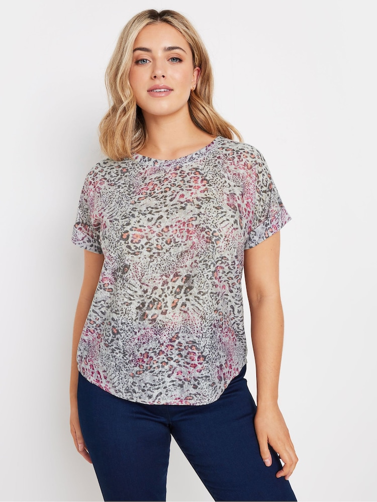 M&Co Pink Leopard Print Burn Out Short Sleeve Top - Image 2 of 5