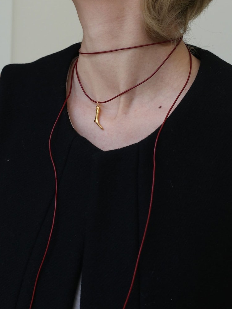Hermina Athens Gold Tone Molten Coral Leather Cord Necklace - Image 2 of 3