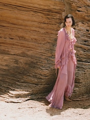 Mango Pink Boho Chiffon Maxi Dress With Ruffles - Image 1 of 8