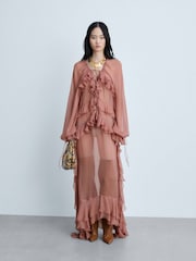 Mango Pink Boho Chiffon Maxi Dress With Ruffles - Image 2 of 8