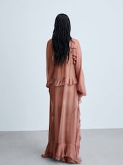 Mango Pink Boho Chiffon Maxi Dress With Ruffles - Image 3 of 8