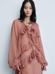 Mango Pink Boho Chiffon Maxi Dress With Ruffles - Image 4 of 8