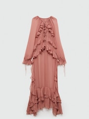 Mango Pink Boho Chiffon Maxi Dress With Ruffles - Image 6 of 8