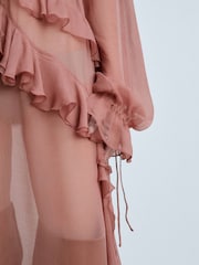 Mango Pink Boho Chiffon Maxi Dress With Ruffles - Image 7 of 8