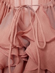 Mango Pink Boho Chiffon Maxi Dress With Ruffles - Image 8 of 8