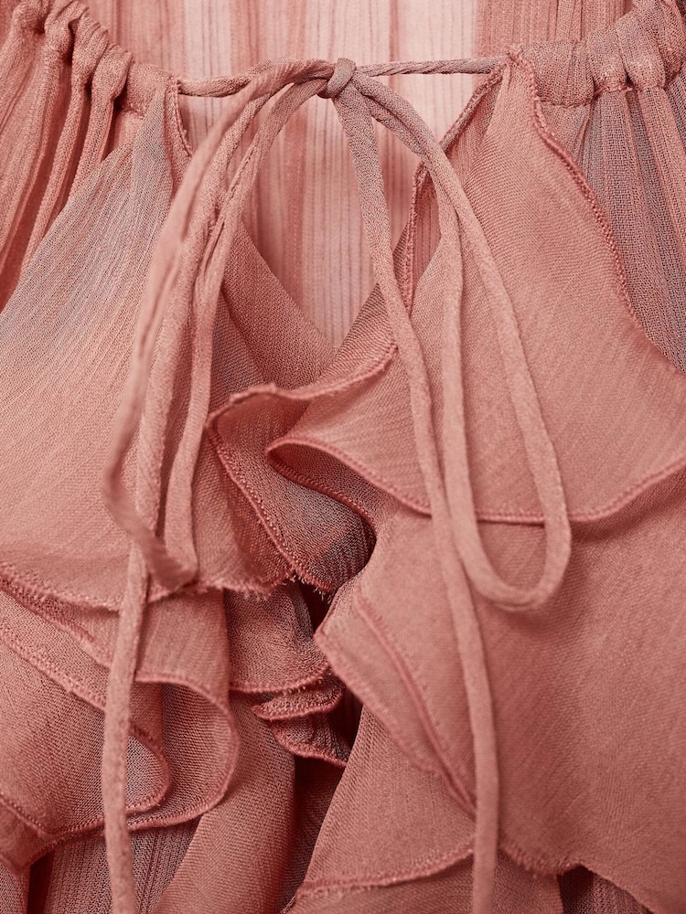 Mango Pink Boho Chiffon Maxi Dress With Ruffles - Image 8 of 8