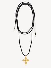 Hermina Athens Gold Plated King Neptune Suede Ebony Necklace - Image 1 of 6