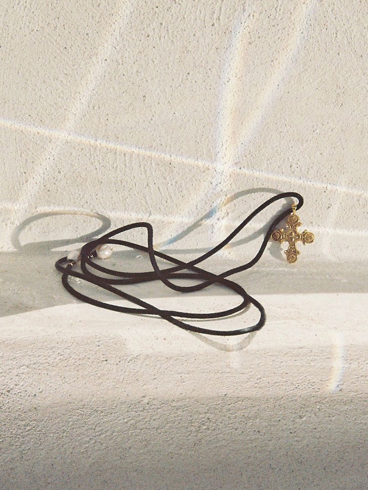 Hermina Athens Gold Plated King Neptune Suede Ebony Necklace - Image 2 of 6