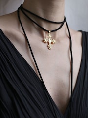 Hermina Athens Gold Plated King Neptune Suede Ebony Necklace - Image 4 of 6