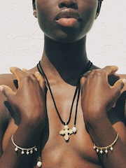 Hermina Athens Gold Plated King Neptune Suede Ebony Necklace - Image 5 of 6