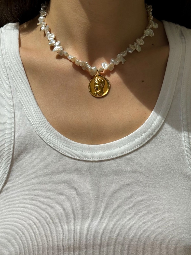 Hermina Athens Gold Plated Hermis Statement Pearl Necklace - Image 2 of 5