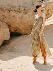 Mango Brown Snake Effect Print Chiffon Dress - Image 1 of 8