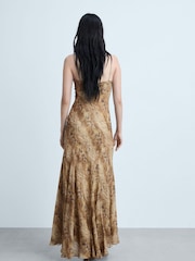 Mango Brown Snake Effect Print Chiffon Dress - Image 3 of 8