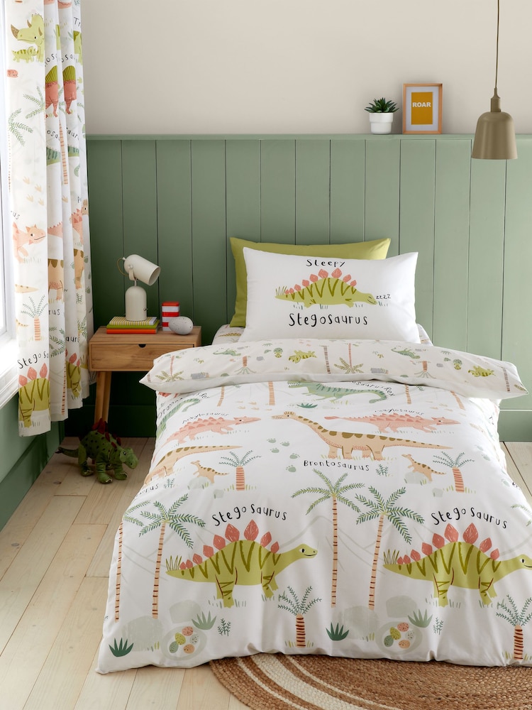 Catherine Lansfield Green Sleepy Dinosaur Reversible Duvet Cover Set - Image 1 of 4