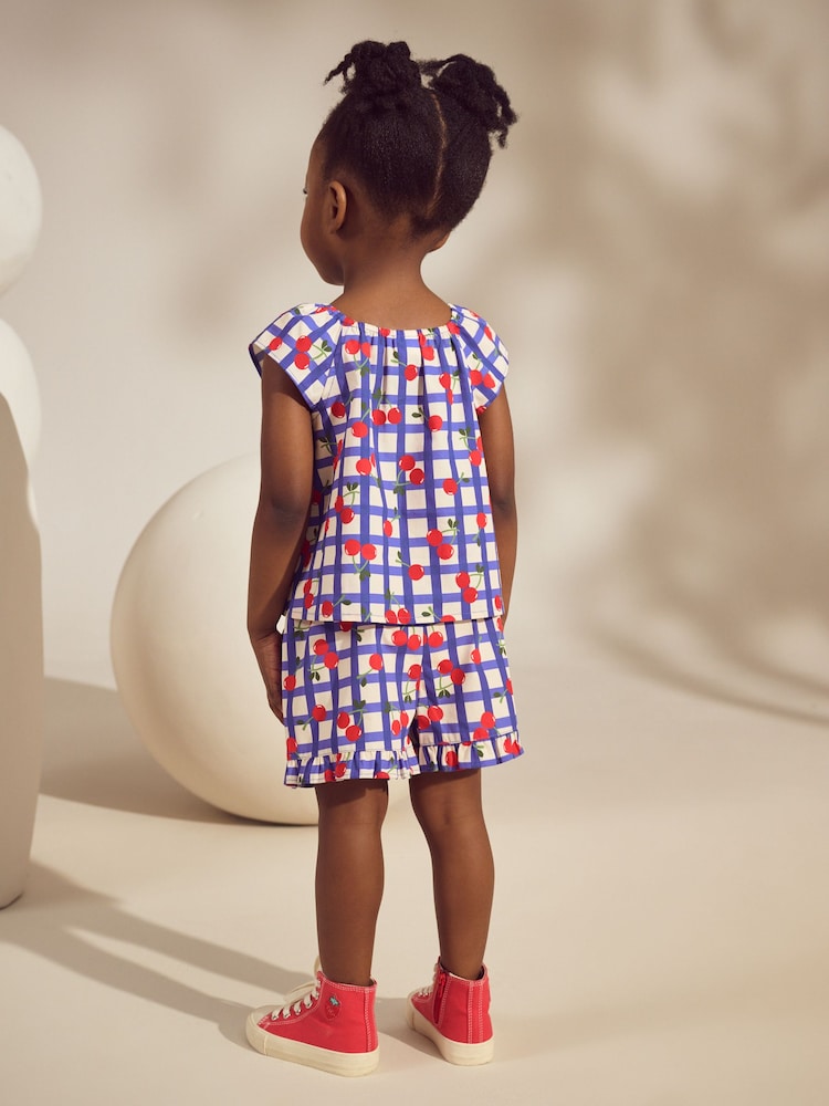 Purple 100% Cotton Cherry Check Top and Shorts Set (3mths-7yrs) - Image 2 of 8