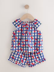 Purple 100% Cotton Cherry Check Top and Shorts Set (3mths-7yrs) - Image 5 of 8