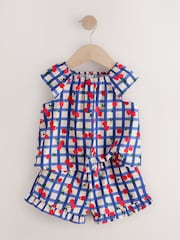 Purple 100% Cotton Cherry Check Top and Shorts Set (3mths-7yrs) - Image 6 of 8