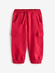 Red Elastic Waist With Multi Pocketed Cargo Full Length 100% Cotton Joggers - Image 1 of 1
