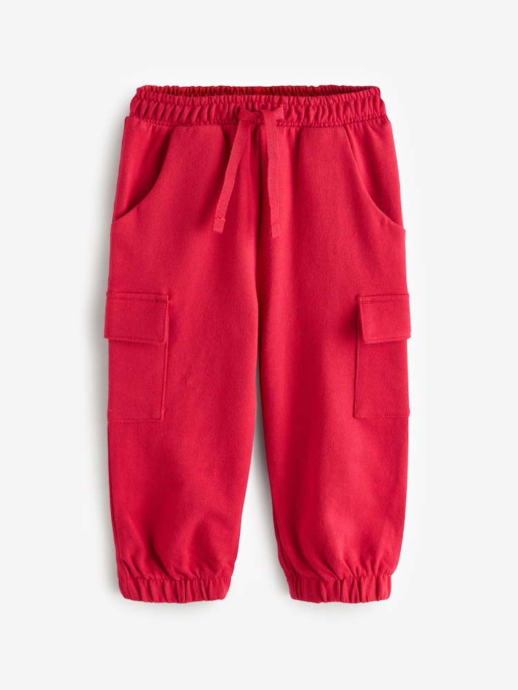 Red Elastic Waist With Multi Pocketed Cargo Full Length 100% Cotton Joggers - Image 1 of 1