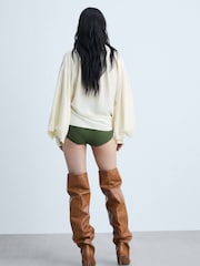 Mango Cream Button Neck Lace Blouse - Image 3 of 8