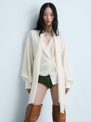Mango Cream Button Neck Lace Blouse - Image 4 of 8