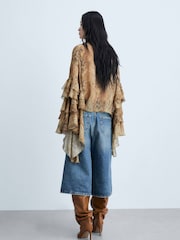 Mango Brown Ruffle Blouse With Snake Print - Image 2 of 7
