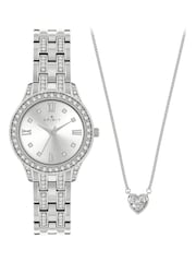Spirit Ladies Silver Tone Bracelet Watch And Heart-Shaped Stone Chain Necklace Set - Image 1 of 5