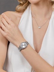 Spirit Ladies Silver Tone Bracelet Watch And Heart-Shaped Stone Chain Necklace Set - Image 2 of 5