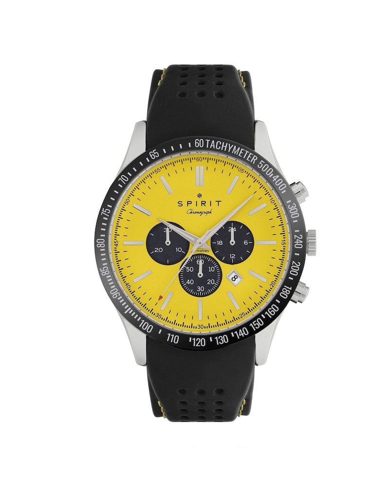 Spirit Gents Tachymeter Polished Silver Silicone Black Watch - Image 1 of 4