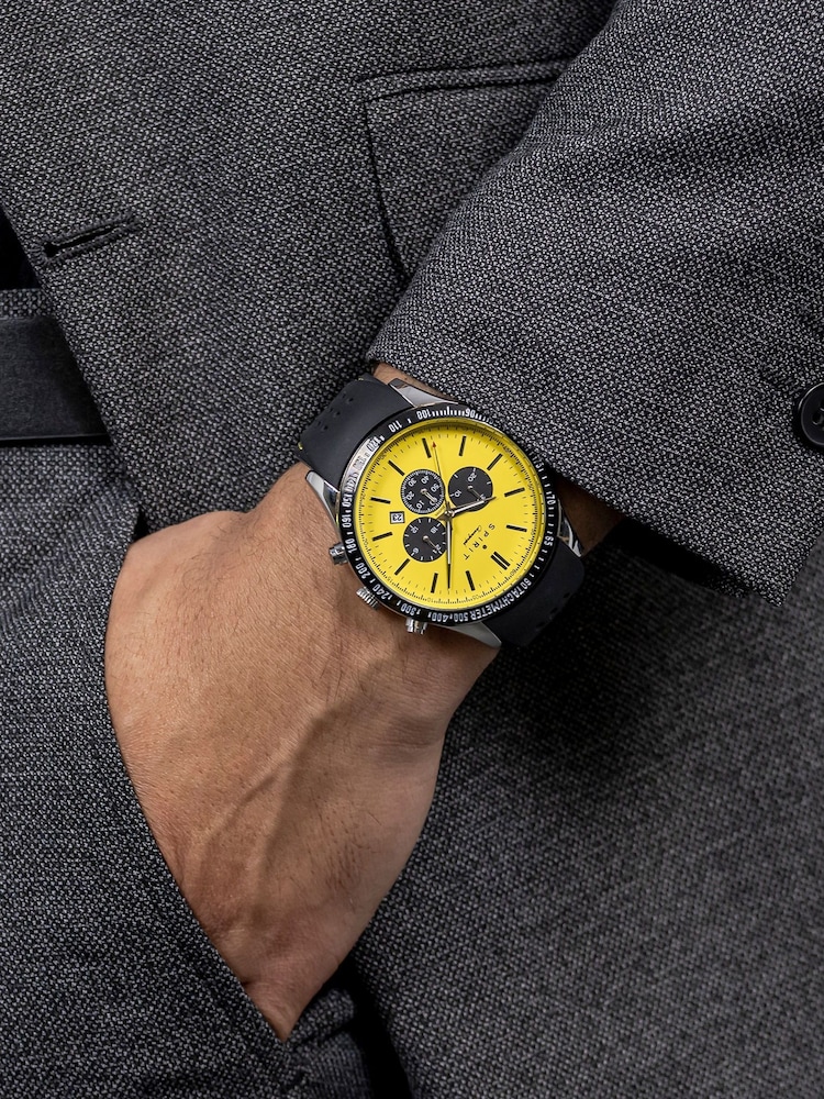 Spirit Gents Tachymeter Polished Silver Silicone Black Watch - Image 2 of 4