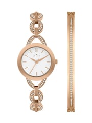 Spirit Ladies Gold Tone Polished Pale Rose Link Bracelet Watch And Bracelet Set - Image 1 of 4
