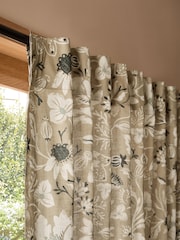 Cortinas forradas com estampa floral em xilogravura, mistura de linho, aba - Imagem 1 de 6