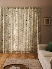Cortinas forradas com estampa floral em xilogravura, mistura de linho, aba - Imagem 2 de 6
