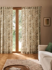 Cortinas forradas com estampa floral em xilogravura, mistura de linho, aba - Imagem 3 de 6