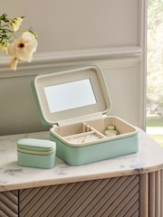 Mint Green Faux Leather Travel Jewellery Box With Removable Mini Box - Image 1 of 7